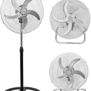 Ventilatore a Piantana 3in1 65W – Ø50 cm con 5 Pale in Alluminio, Oscillante, Installazione da Tavolo o a Muro