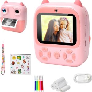 Fotocamera istantanea per bambini 48 MP doppia lente digitale 1080p con 3 rotoli di carta