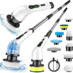 Spazzola Elettrica Senza Fili 9 in 1 – Pulitore Rotante Ricaricabile per Bagno, Cucina, Piastrelle, Vasca e Fughe – Spazzola Multifunzione con Testine Intercambiabili