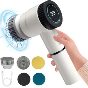 Spazzola Elettrica per Pulizia 5 in 1 – Motore Potente 3 Velocità (1600-2400 giri/min), Impermeabile IPX7, Wireless, Ricaricabile, con 5 Testine Intercambiabili