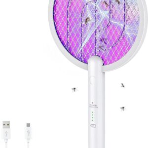 Racchetta zanzare elettrica 3000v racchetta antizanzare con usb ricaricabile e led 2 in 1