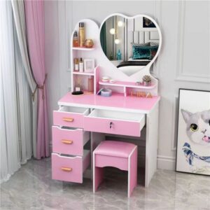 Mobile scrivania con specchio scorrevole set con mensole cassetti e sgabello tavolo cosmetici per ragazze