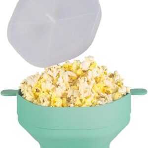 Ciotola pieghevole per popcorn in silicone con coperchio e manici per microonde