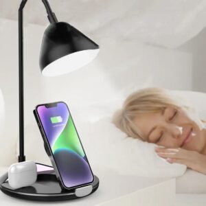 Lampada da Tavolo LED Ricaricabile 5 in 1 - Senza Fili, Caricabatterie Wireless, Dimmerabile con 3 Intensità di Luce