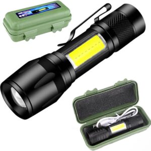 Mini Torcia Tascabile a LED - Torcia Elettrica con 4 Modalità di Luce e Custodia Verde