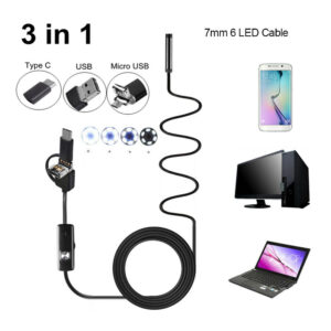 Endoscopio 3 in 1 USB/Type-C Boroscopio d'ispezione con fotocamera impermeabile cavo rigido 5 m  per Android Phone PC,
