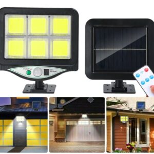 Faro solare led con pannello faretto sensore di movimento 128 led cob bk-128-6