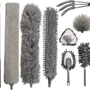 Spolverino in microfibra 9 pezzi per la pulizia con asta di estensione da 254 cm spolverino da soffitto lavabili e pieghevoli per la pulizia di ventilatori a soffitto persiane mobili auto