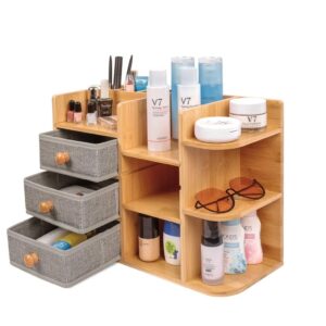 Organizzer per cosmetici per il trucco in bambù piccoli scaffali con cassetti
