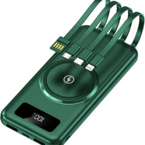 Power Bank wireless con grande capacità di 20000 mAh, alimentatore mobile con cavo integrato a ricarica rapida