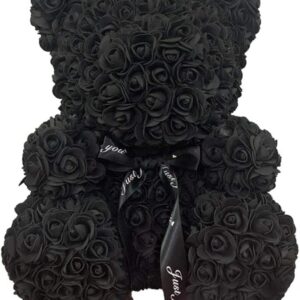 Orsetto con Rose Artificiali Fatto a Mano 25 cm (Nero)