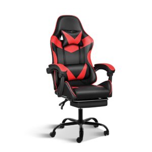 Sedia Poltrona da Gaming Regolabile  con Poggiapiedi, Cuscino Poggiatesta e Cuscino Lombare (nero -rossa)