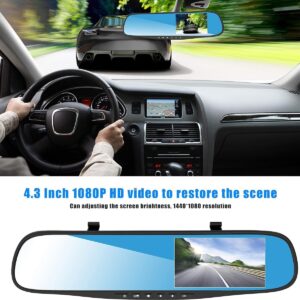 Specchietto Retrovisore Digitale 4.3" con Doppia Telecamera Full HD, Registrazione Video Anteriore e Posteriore, Motion Detection, Retrocamera Inclusa
