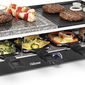 Raclette Grill e Pietra per 8 Persone 1400 W Alluminio pressofuso Nero