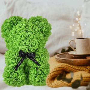 Orsetto con Rose Artificiali Fatto a Mano 25 cm  (Verde)