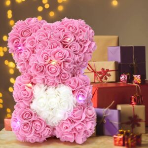 Orso di Fiori Artigianale - Simbolo d'Amore per Eventi Indimenticabili  25 cm (Rosa + Cuore)