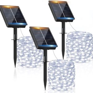 3 x Luci Solari da Esterno 10m – 100 LED Luce Bianca Fredda – 8 Modalità di Illuminazione – Impermeabili IP65 – Catena Luminosa per Giardino, Patio, Matrimonio, Feste