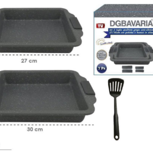 Kit 2 teglie rettangolari pizza teglia per forno legna tegame lasagnera forni + paletta