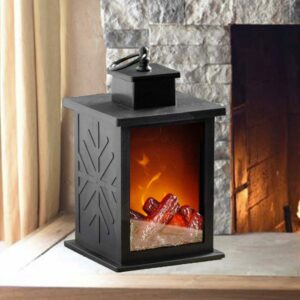 Lampada Lanterna Da Tavola Con 6 Led Effetto Fuoco Camino Con Manica Colore Nero