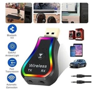 Mini ricevitore audio usb wireless bluetooth 5.0 aux stereo rgb led light q-tr31