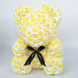 Orsetto con Rose Artificiali Fatto a Mano 25 cm (Giallo bicolore)