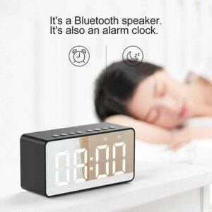 Sveglia Specchio Orologio Da Tavolo Lcd Cassa Bluetooth Aux Usb Portatile Bt506