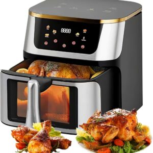 Friggitrice ad Aria 15L, 1400W, Touch Screen LED, 8 Programmi Predefiniti, Senza Olio, Finestra Visibile, Friggitrice Elettrica Multifunzionale