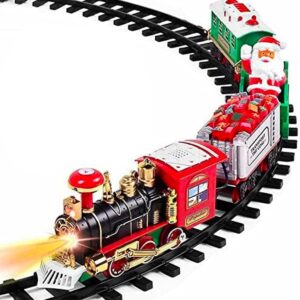 Trenino Natalizio con Supporto per Centro Albero Treno Elettrico Locomotiva con Luci 3 Vagoni Decorazioni di Natale Diametro 89cm Giocattolo Bambini