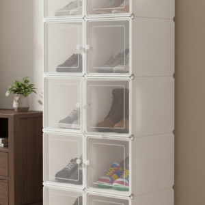 Scarpiera Impilabile Trasparente – 6 Ripiani con Sportello e Ventilazione