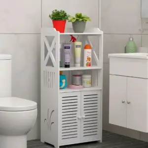 Mobiletto Salvaspazio Multifunzione da Bagno 90×40×25 cm in Stile Moderno – Scaffale con Ripiani Aperti e Anta Doppia