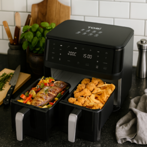 Friggitrice Tobi ad Aria Dual Zone 15L – Doppio Cestello Indipendenti | 2400W, Touch LED, 8 Programmi Black Limited Edition