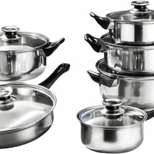Set di Pentole 12 Pezzi in Acciaio Inox – Compatibili con Induzione – Coperchi con Valvola di Sicurezza – Design Professionale