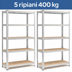 Scaffale Metallico 5 Ripiani 180×90×40 cm – Portata 80 kg per Ripiano Regolabile, Modulare, Senza Bulloni – Ideale per Garage, Cantina, Cucina, Ufficio