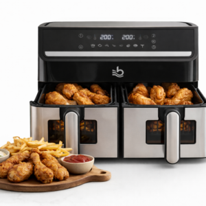 Friggitrice ad Aria 2000W Doppio Cestello 15L (7,5L + 7,5L) – Air Fryer XXXL a Doppia Zona con Controllo Indipendente