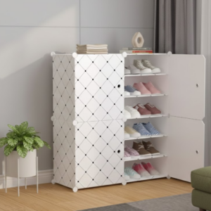Scarpiera Modulare Salvaspazio con 4 Ante e 12 Ripiani – Mobile Multiuso per Casa e Ufficio