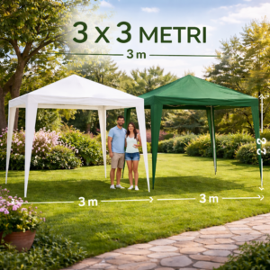 Gazebo 3x3 m da Esterno con Struttura in Ferro e Telo in Polietilene 100g – Altezza 2,45 m – Robusto, Impermeabile, Facile da Montare