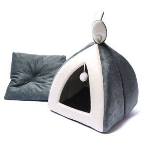 Cuccia per gatti piramidale orecchie di da coniglio Tenda per gatti Cestino per gatti rimovibile con orecchie da coniglio Viene fornito con una divertente palla per gatti 28 x 28 x 29 cm