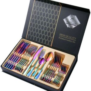Set posate 24 pezzi in acciaio inox multicolor  con valigetta