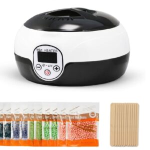 Scaldacera Digitale 500 ml wax heater professionale ax-600 + 5 pacchi da 250 gr di cera depilatoria in gocce brasiliana + 20 pz Spatole in legno