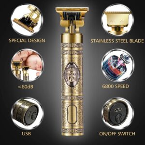 Tagliacapelli Uomo Professionale 0 Mm Con 4 Pettini Diverse Lunghezze .Macchinetta Per Capelli,Impermeabile Barbiere Barba (D'Oro)
