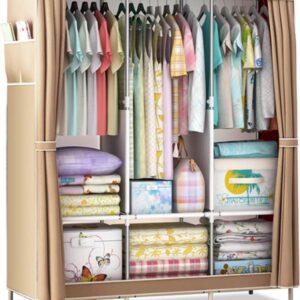 Armadio Pieghevole Portatile in Tessuto con Ripiani e Barra Appendiabiti 128x45x170– Guardaroba Organizzatore Multifunzione – Colore Marrone