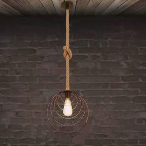 Lampadario a sospensione in corda di ancoraggio con cerchi in ferro