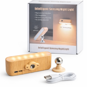Lampada da Lettura in Legno con Sensore, Base Magnetica Rotante, Ricaricabile USB-C, Dimmerabile