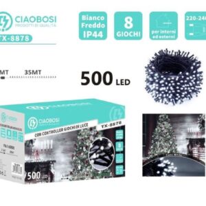 Catena Natale 500 led luci bianco freddo cavo nero 36 m