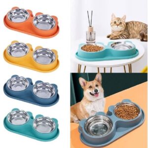 Doppia ciotola alimentare in acciaio anti perdita acqua dispenser cibo cani gatti