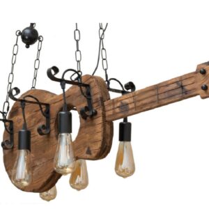 Lampadario sospensione coutry rustico in legno forma di chitarra 6 attacchi e27