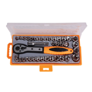 Kit chiavi a bussola cricchetto reversibile manico ergonomico in gomma 38 pezzi