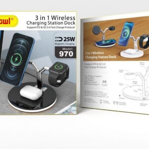 Caricabatterie wireless 3  in 1 model 970 15w per Iphone 12s / 12pro iwatch airpods pro stazione di ricarica rapida magnetica dock stand touch light
