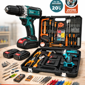 Kit Valigetta Attrezzi 118 Pezzi con Trapano Avvitatore a Batteria 48V Brushless con 2 Batterie