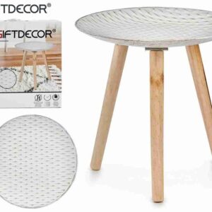 Tavolino tondo basso 40 x 40 cm con top in vetro effetto Legno e telaio marrone